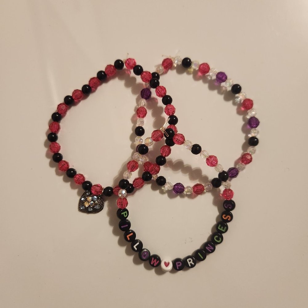 Black and Pink Beaded Pillow Princess Bracelets